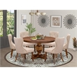 Pemberly Row 7-Piece Dining Set with Light Tan Linen Chairs in Walnut