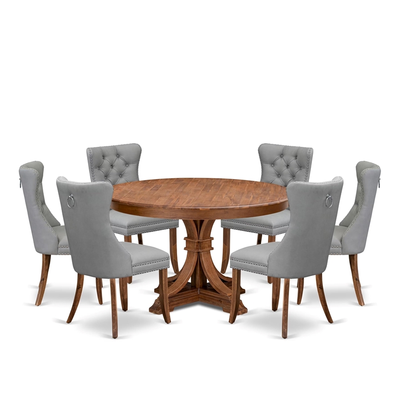 Pemberly Row 7-Piece Rubberwood Dining Table Set in Walnut Finish