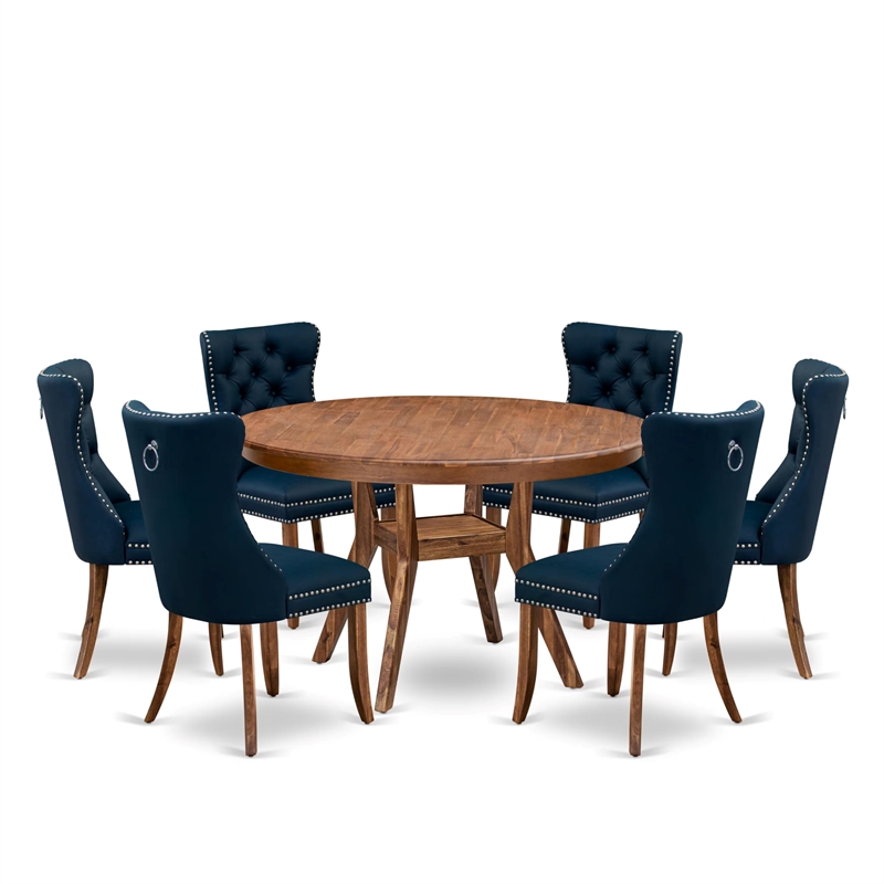 Pemberly Row 7-Piece Modern Dining Table Set in Walnut Finish