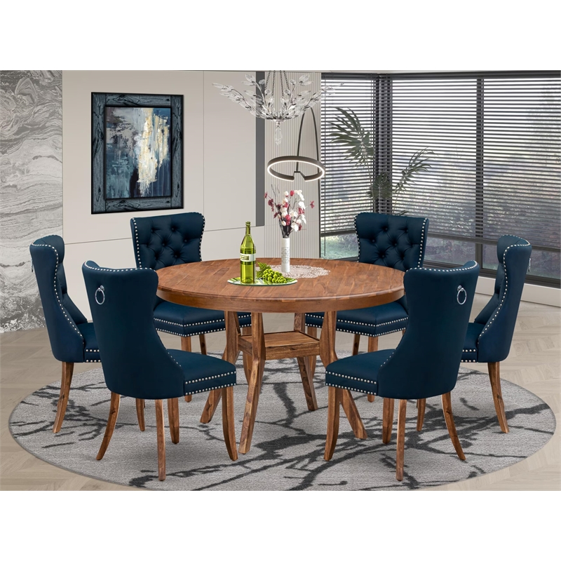 Pemberly Row 7-Piece Modern Dining Table Set in Walnut Finish
