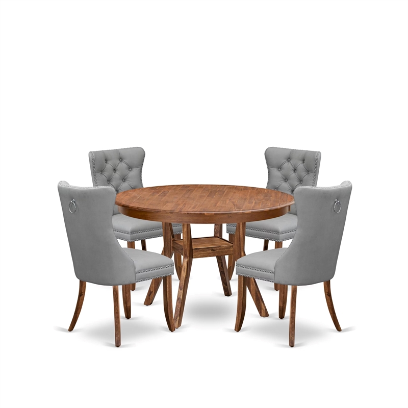Pemberly Row 5-Piece Dining Table Set in Walnut with Faux Leather Chairs