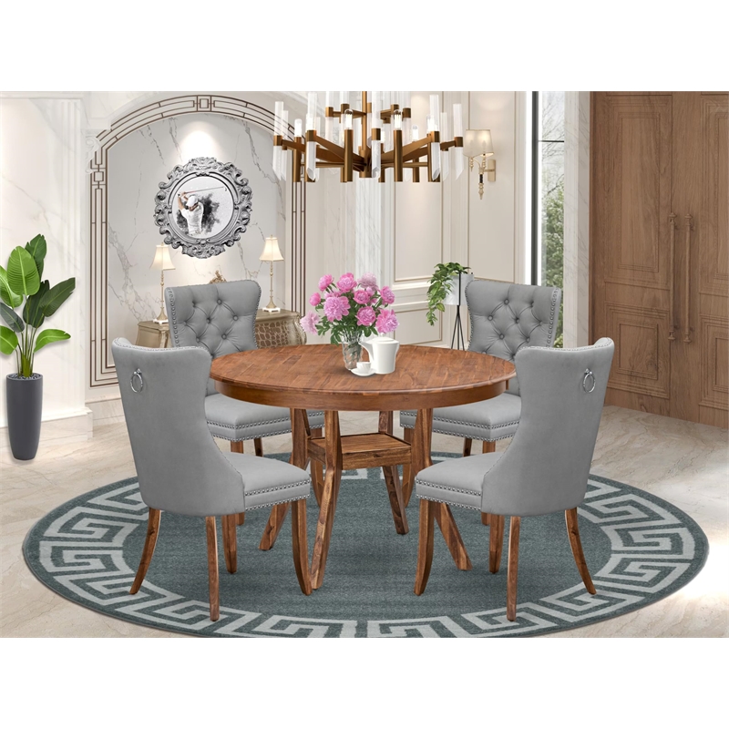 Pemberly Row 5-Piece Dining Table Set in Walnut with Faux Leather Chairs