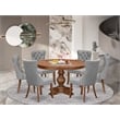 Pemberly Row 7-Piece Dining Set Wood in Walnut Finish with Gray Chairs