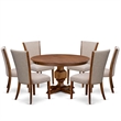 Pemberly Row 7-Piece Round Dining Set Acacia Wood in Walnut Finish