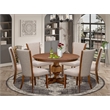 Pemberly Row 7-Piece Round Dining Set Acacia Wood in Walnut Finish