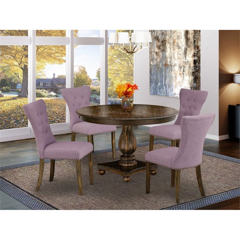 Pemberly Row 5-Piece Wooden Dining Set in Distressed Jacobean and Purple