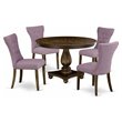 Pemberly Row 5-Piece Wooden Dining Set in Distressed Jacobean and Purple