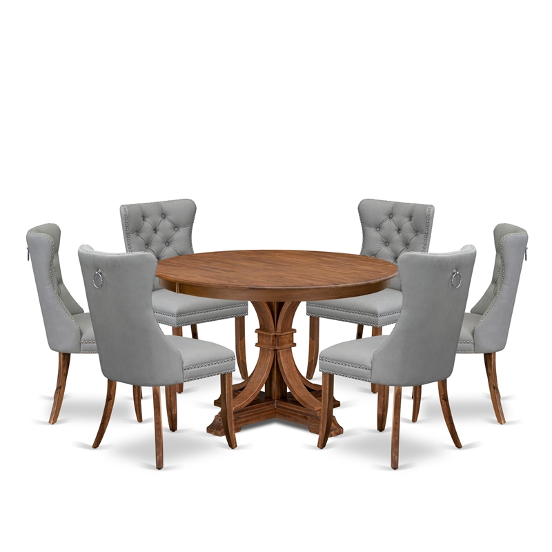 Pemberly Row 7-Piece Dining Set with Faux Leather Chairs in Walnut