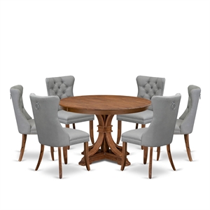 Pemberly Row 7-Piece Dining Set with Faux Leather Chairs in Walnut