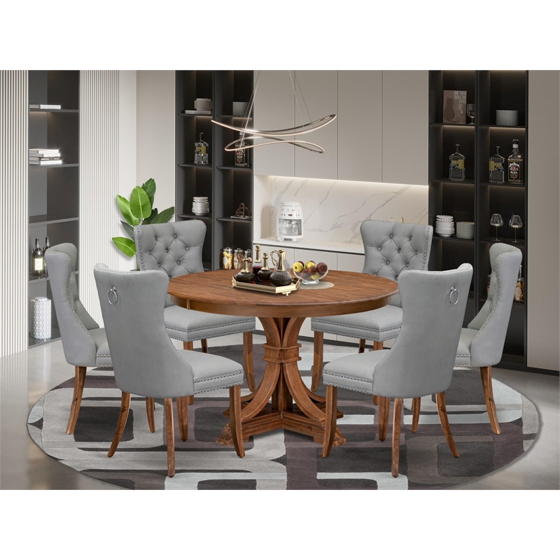 Pemberly Row 7-Piece Dining Set with Faux Leather Chairs in Walnut