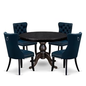Pemberly Row 5-Piece Round Dining Set with Sand-Blasted Black Finish