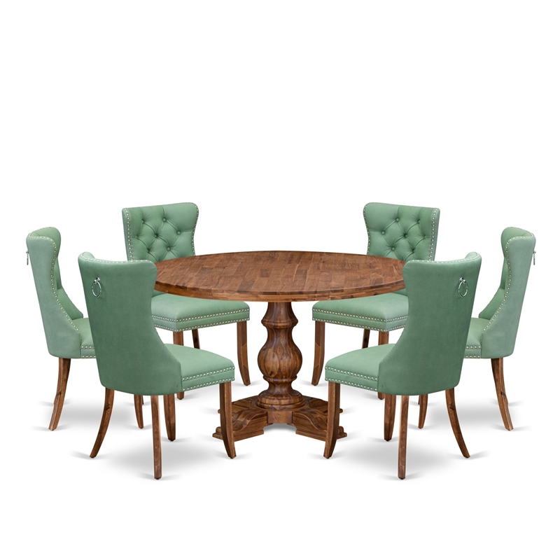 Pemberly Row 7-Piece Dining Set in Walnut Finish with Faux Leather Chairs