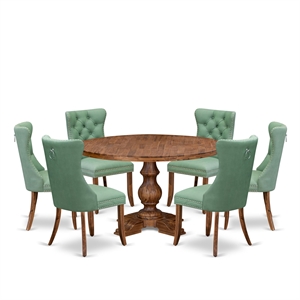 Pemberly Row 7-Piece Dining Set in Walnut Finish with Faux Leather Chairs