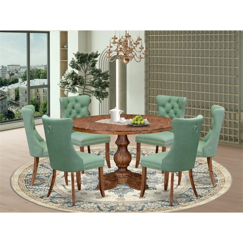 Pemberly Row 7-Piece Dining Set in Walnut Finish with Faux Leather Chairs
