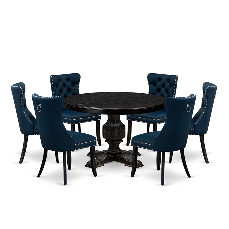 Pemberly Row 7-Piece Round Dining Set with Black Sand-Blasted Finish