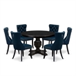 Pemberly Row 7-Piece Round Dining Set with Black Sand-Blasted Finish