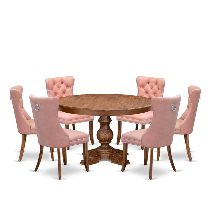Pemberly Row 7-Piece Dining Table Set in Antique Walnut and Faux Leather