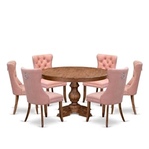 Pemberly Row 7-Piece Dining Table Set in Antique Walnut and Faux Leather