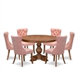Pemberly Row 7-Piece Dining Table Set in Antique Walnut and Faux Leather