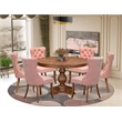 Pemberly Row 7-Piece Dining Table Set in Antique Walnut and Faux Leather