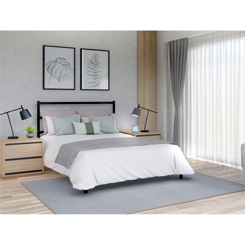 Pemberly Row Metal and Wood Queen Platform Bed Frame in Black