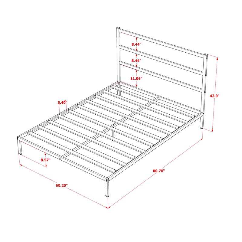 Pemberly Row Metal and Wood Queen Platform Bed Frame in Black