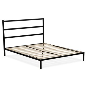 Pemberly Row Metal and Wood Queen Platform Bed Frame in Black