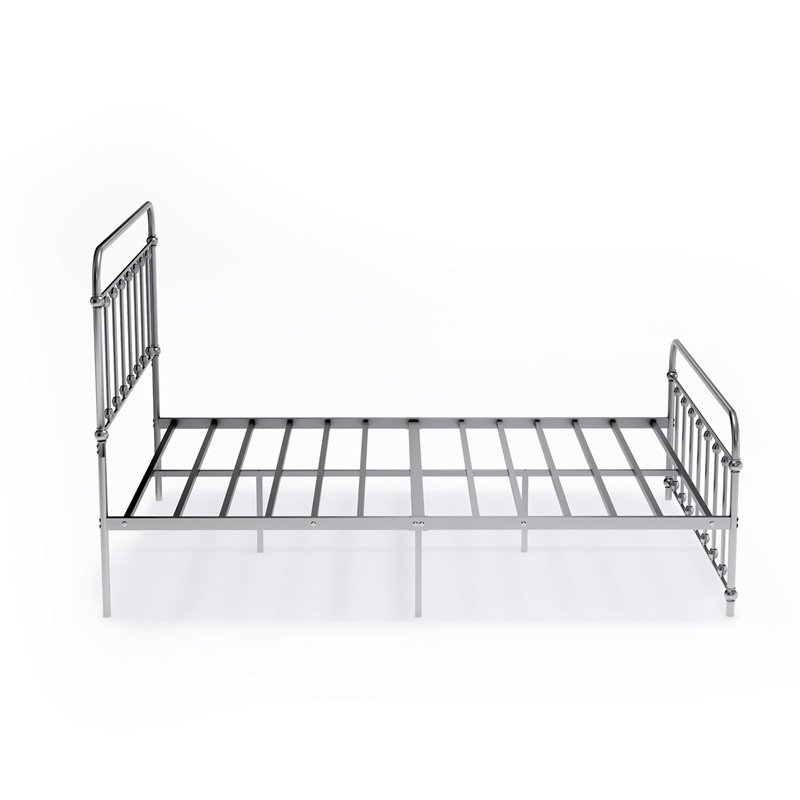 Pemberly Row Metal Full Platform Bed Frame with Headboard in Silver