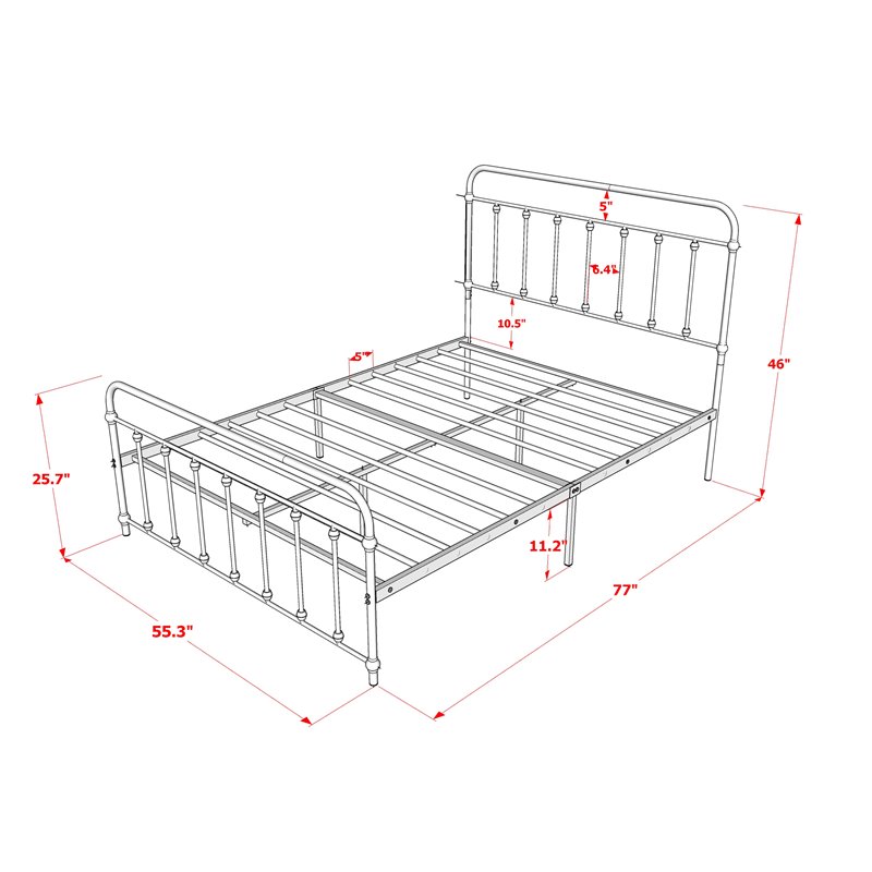 Pemberly Row Metal Full Platform Bed Frame with Headboard in Silver