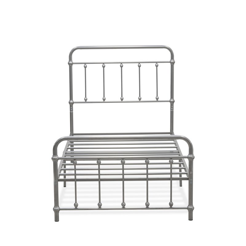 Pemberly Row Twin Metal Platform Bed Frame with Headboard in Silver