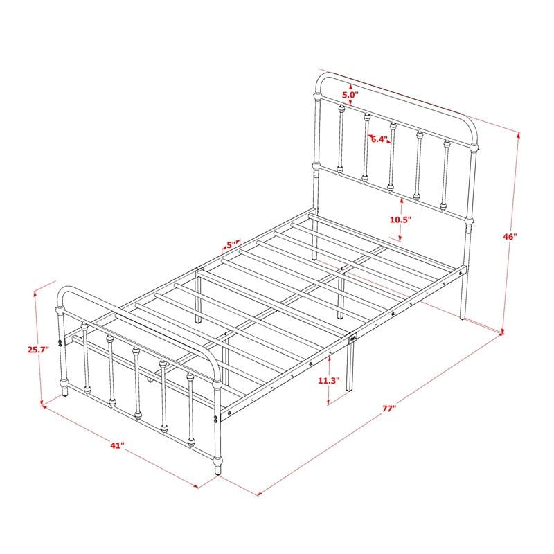 Pemberly Row Twin Metal Platform Bed Frame with Headboard in Silver