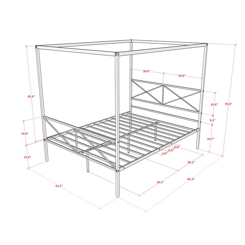 Pemberly Row Queen Metal Bed Frame with Canopy Design in Black