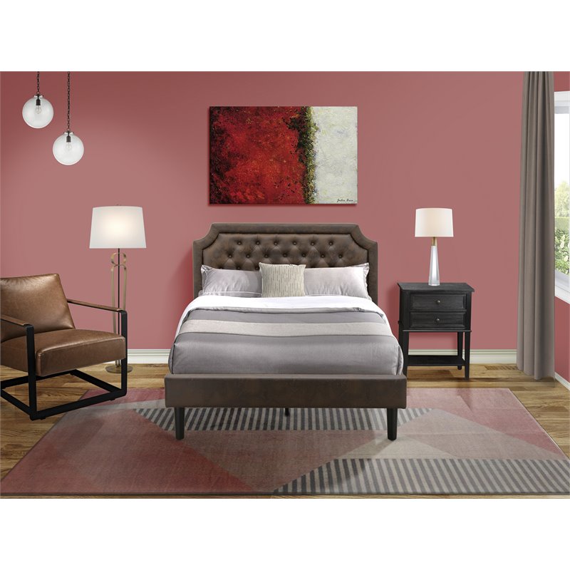 Pemberly Row Full Platform Faux Leather Bed Frame in Black Finish