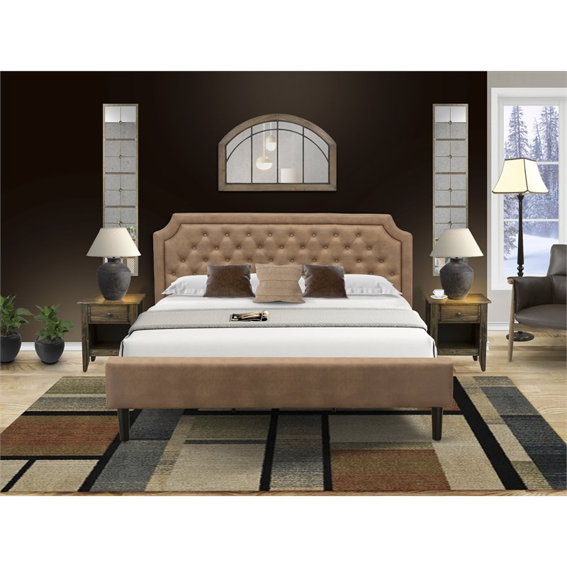 Pemberly Row 3-Piece King Bedroom Set with Faux Leather Headboard in Brown