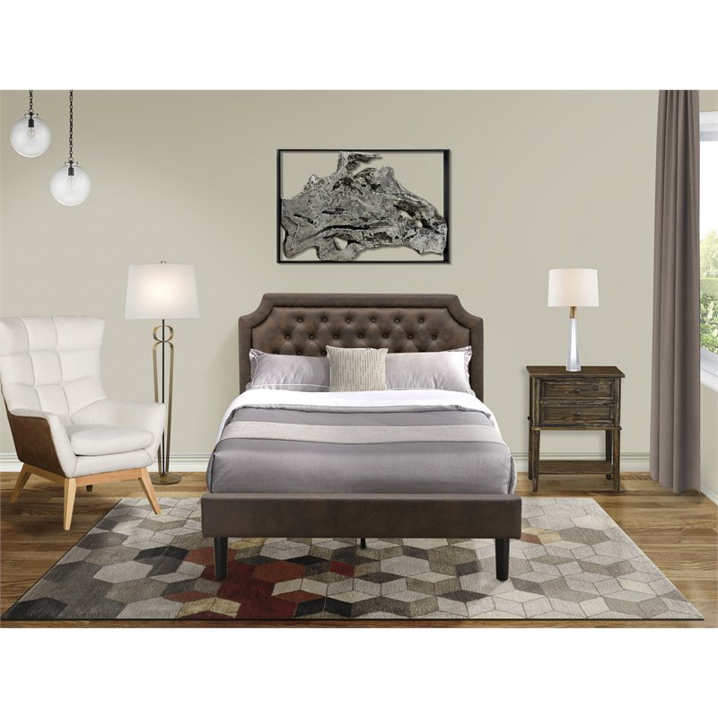 Pemberly Row 2 Pc Wood Full Bedroom Set with Upholstered Bed in Dark Brown