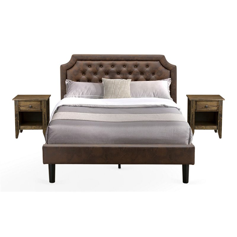 Pemberly Row 3-Piece Queen Bedroom Set with Faux Leather Bed in Dark Brown