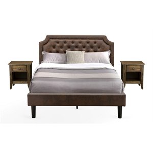 Pemberly Row 3-Piece Queen Bedroom Set with Faux Leather Bed in Dark Brown