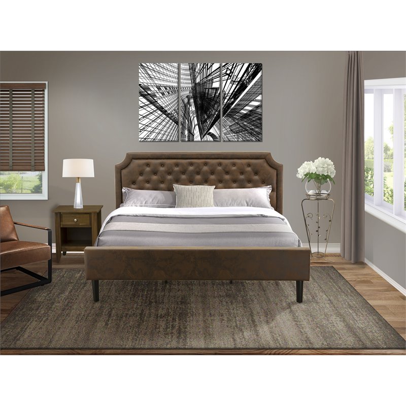 Pemberly Row 2-Piece Wood King Bedroom Set with Faux Leather Cushions