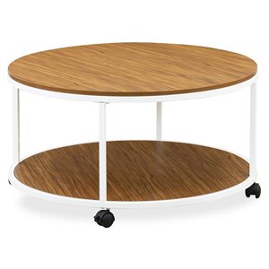 Pemberly Row Wood and Metal Coffee Table with White Frame & Walnut Top