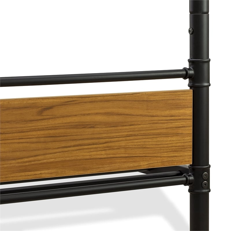 Pemberly Row Twin Size Metal Bunk Bed with Slats and Headboard in Black