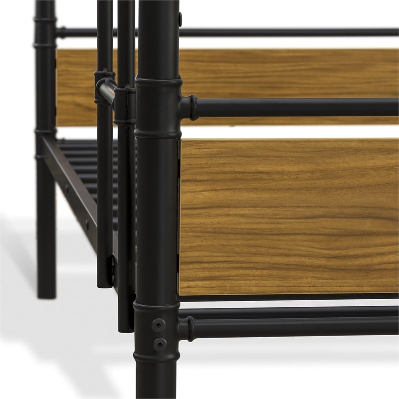 Pemberly Row Twin Size Metal Bunk Bed with Slats and Headboard in Black