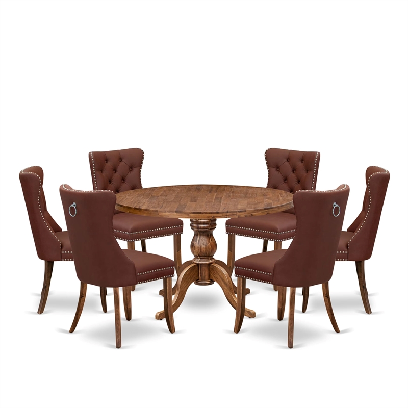 Pemberly Row 7-Piece Dining Set in Walnut with Faux Leather Chairs