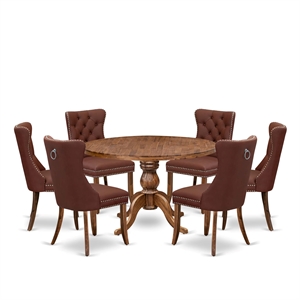 Pemberly Row 7-Piece Dining Set in Walnut with Faux Leather Chairs