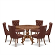 Pemberly Row 7-Piece Dining Set in Walnut with Faux Leather Chairs