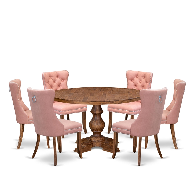 Pemberly Row 7-Piece Dining Table Set with Faux Leather Chairs in Walnut