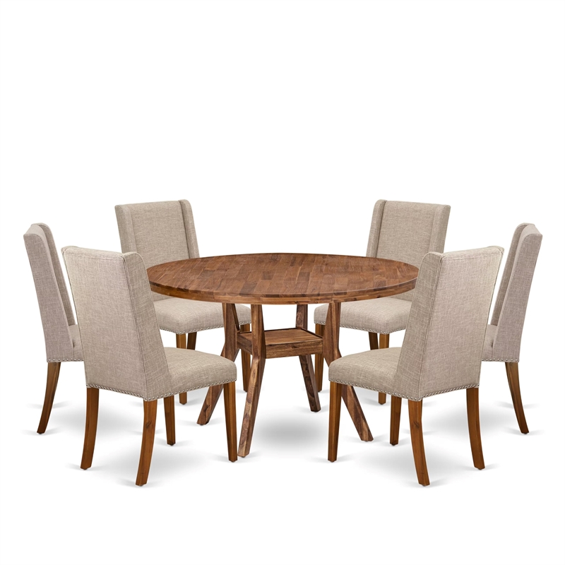 Pemberly Row 7-Piece Modern Dining Table Set in Walnut Finish