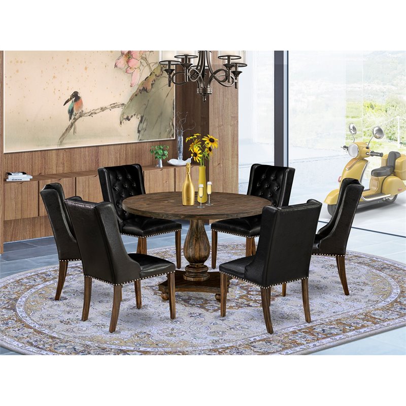 Pemberly Row 7-Piece Wood Dining Set in Distressed Jacobean/Black