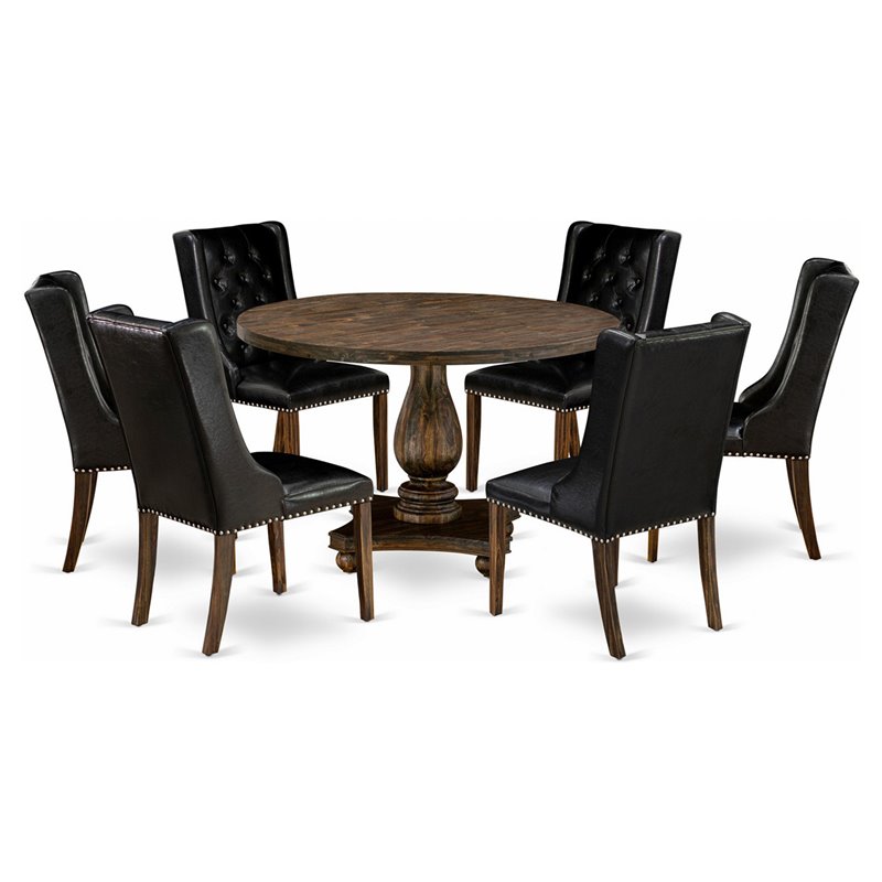Pemberly Row 7-Piece Wood Dining Set in Distressed Jacobean/Black