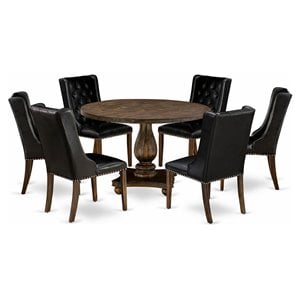 Pemberly Row 7-Piece Wood Dining Set in Distressed Jacobean/Black