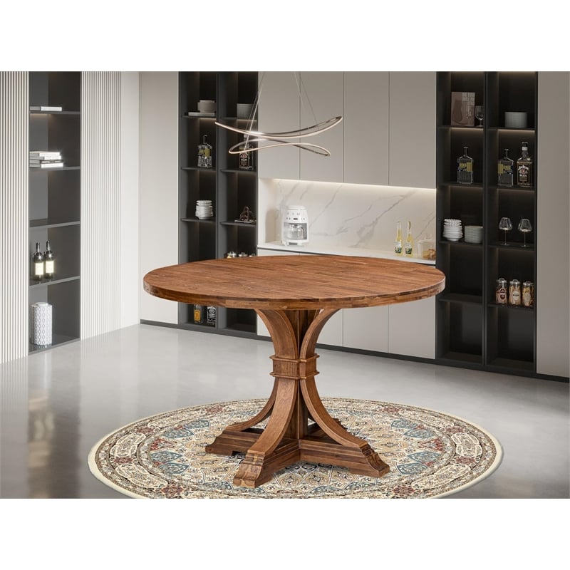 Pemberly Row Modern Acacia Wood Kitchen Table in Walnut Finish